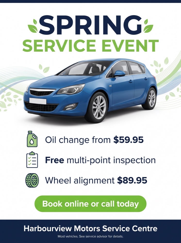 Letter-size flyer for a spring service event with oil change, inspection and alignment offers