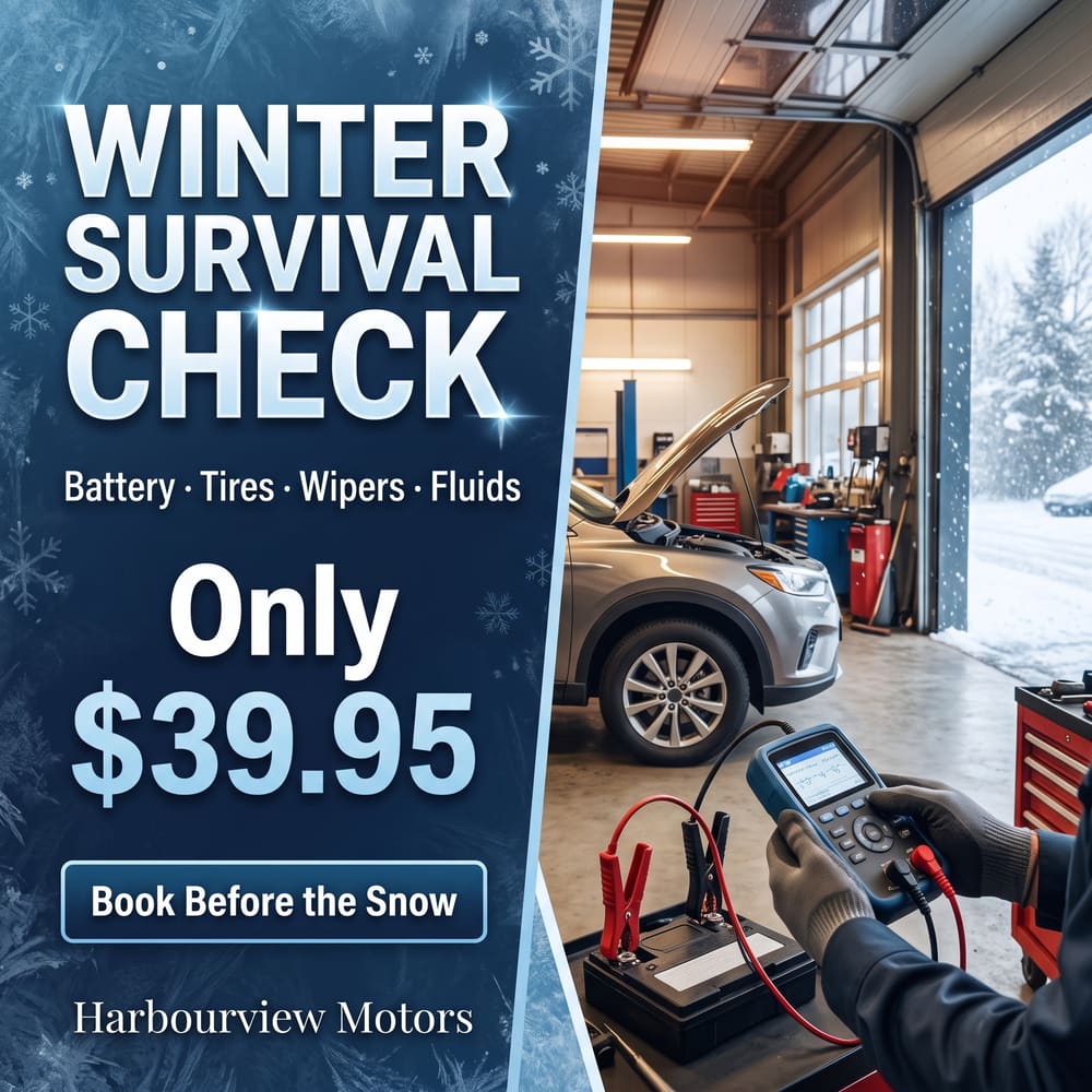 Winter Survival Check service ad: battery, tires, wipers and fluids for $39.95