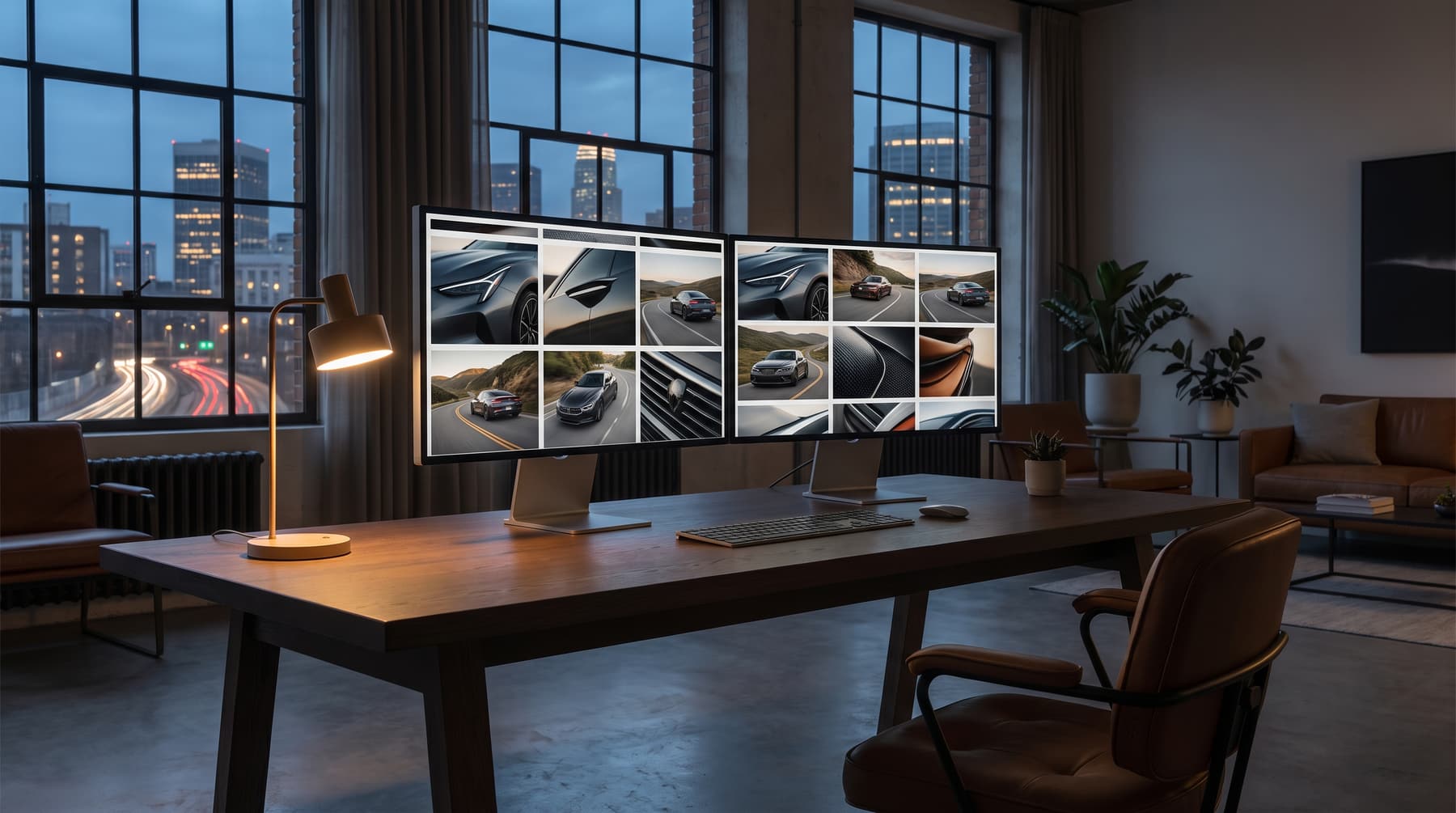 An agency studio with monitors showing car advertising
