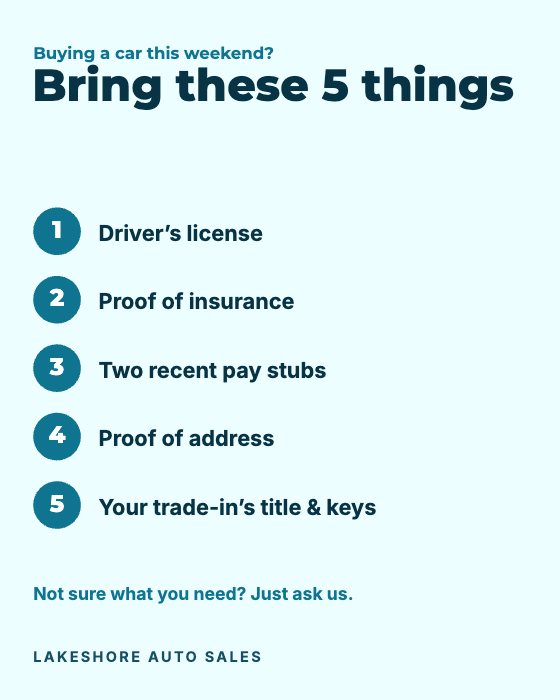 Buying Checklist car dealership ad template: No photo · what to bring