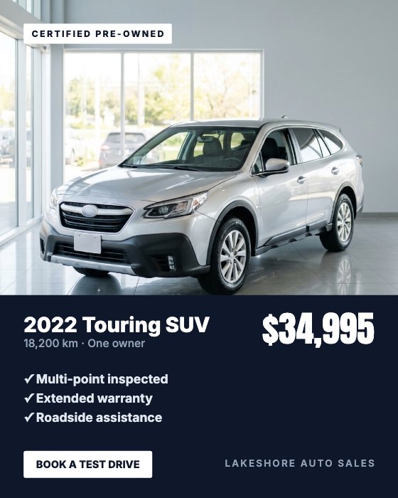Certified Showcase car dealership ad template: Vehicle photo · certified benefits