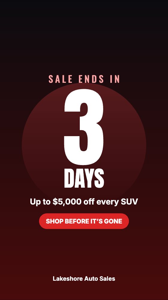 Countdown car dealership ad template: Story 9:16 · days left