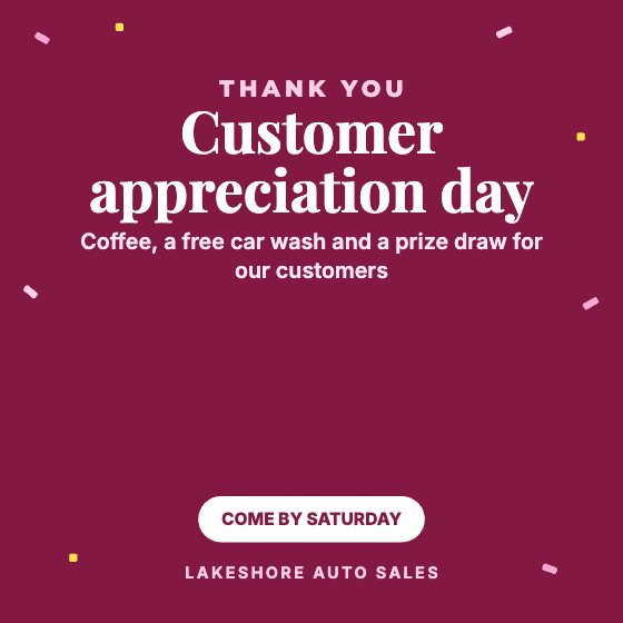 Customer Appreciation Day car dealership ad template: No photo · thank-you event