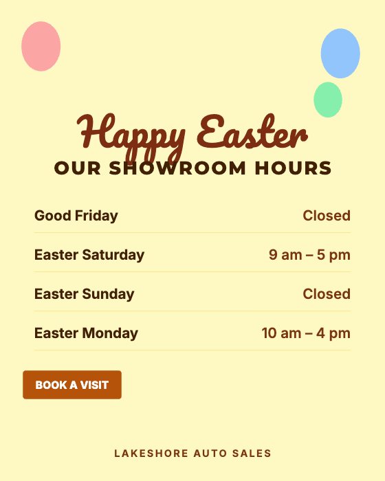Happy Easter car dealership ad template: No photo · holiday hours