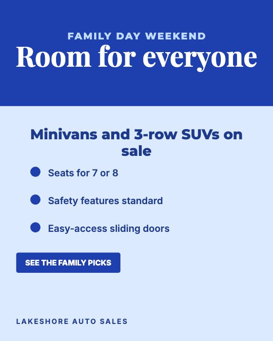 Family Day Weekend car dealership ad template: No photo · February · family vehicles
