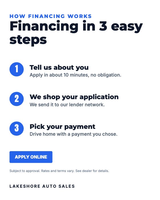 Financing in 3 Steps car dealership ad template: No photo · how it works