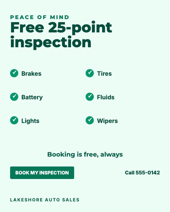 Free Inspection car dealership ad template: No photo · checklist