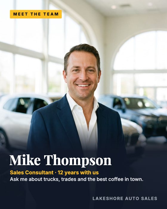 Meet the Team car dealership ad template: Staff spotlight