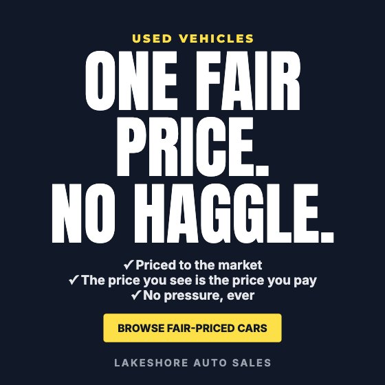 One Fair Price car dealership ad template: No photo · no-haggle pricing
