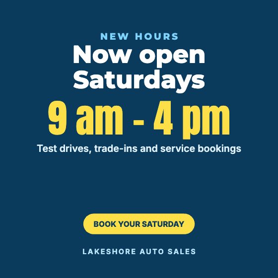 Now Open Saturdays car dealership ad template: Motion · new hours · counts up