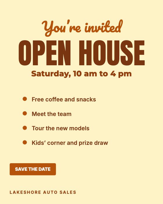 Open House car dealership ad template: No photo · invite everyone in