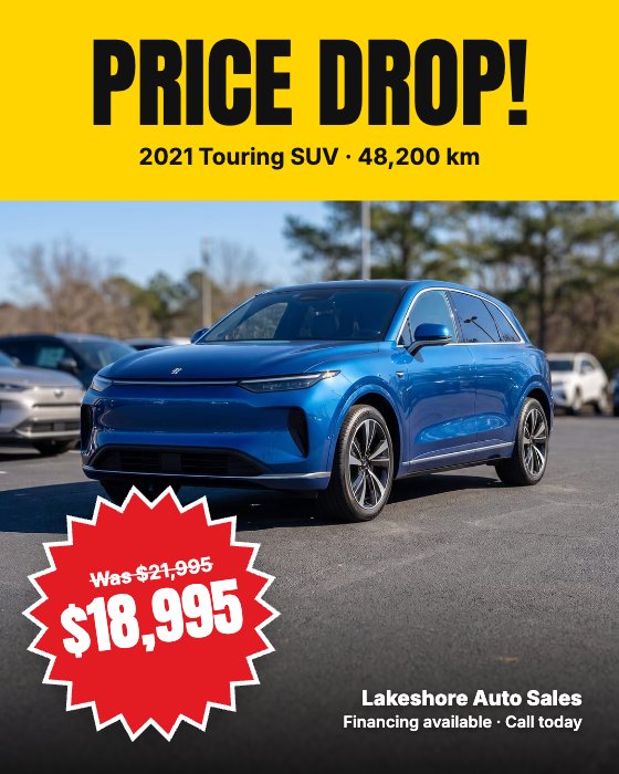 Price Drop car dealership ad template: Was / now price · used car