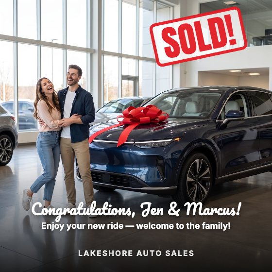 Sold! Congrats car dealership ad template: Customer celebration