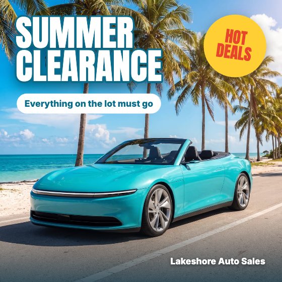 Summer Clearance car dealership ad template: Summer · beach road