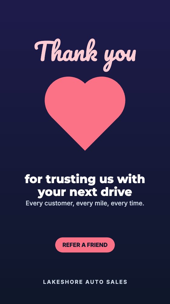 Thank You car dealership ad template: Motion · story 9:16 · hearts