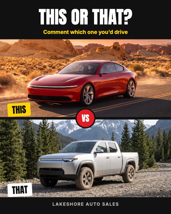This or That? car dealership ad template: Poll post · two photos