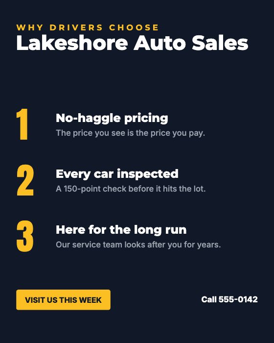 Top 3 Reasons car dealership ad template: Motion · why buy from us