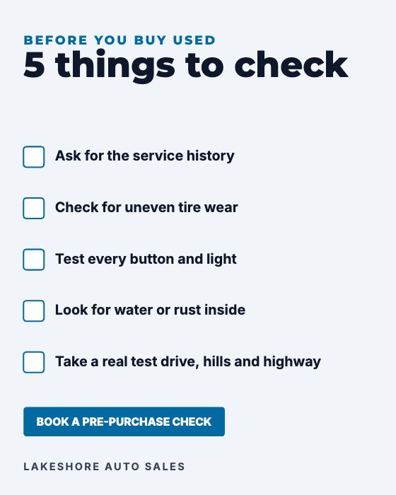 Used Car Checklist car dealership ad template: No photo · five things to check