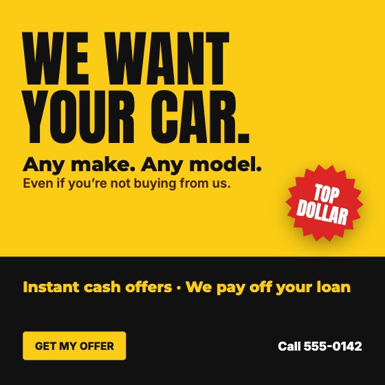 We Want Your Car car dealership ad template: Motion · trade-in / cash offer