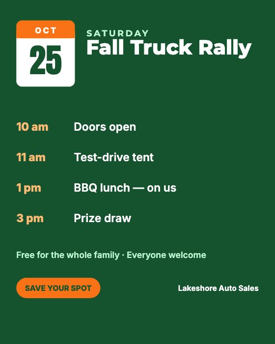 Weekend Event car dealership ad template: No photo · date & schedule