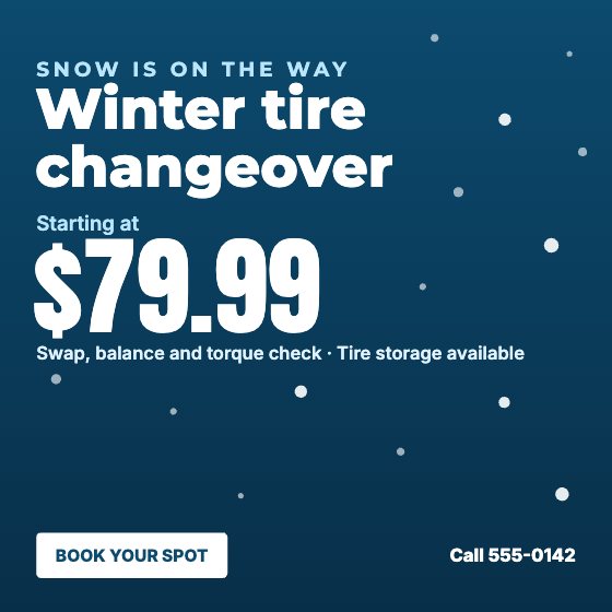Winter Tire Changeover car dealership ad template: Motion · falling snow · service price
